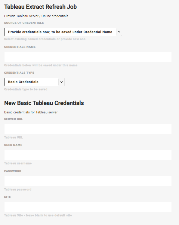 Tableau Extract Basic Creds Mitto UI