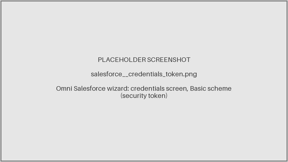 Omni Salesforce credentials screen with the Basic (security token) scheme
