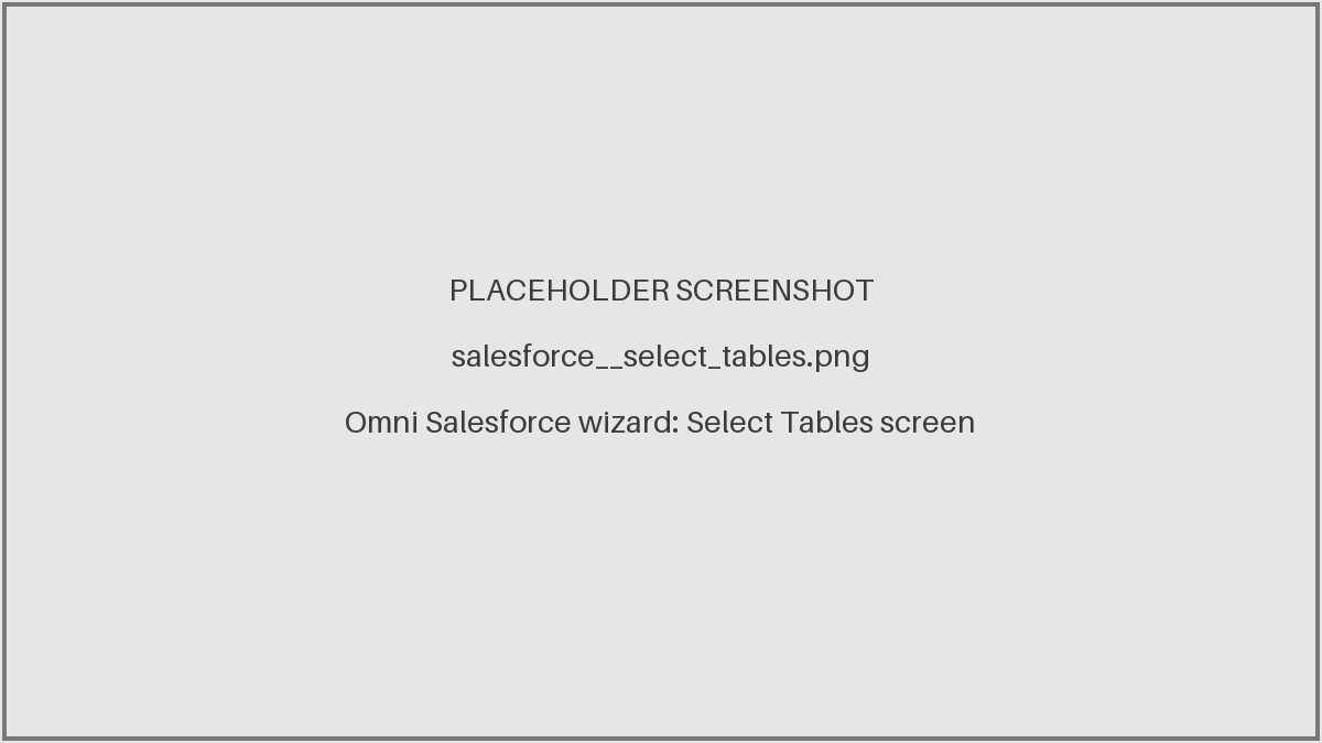 Select Tables screen listing available Salesforce tables